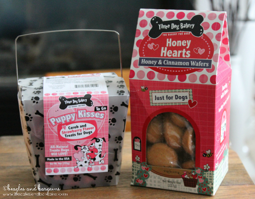 Celebrate Valentine's Day with Three Dog Bakery Puppy Kisses and Honey Hearts.
