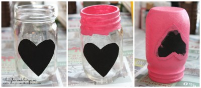 Heart cut out DIY dog treat jars for Valentine's Day