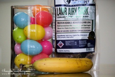 Supplies needed for an Easy Easter Egg Hunt for Dogs